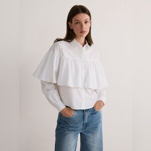 Reserved Limited Collection White Ruffle Button Down Blouse Size M NWT